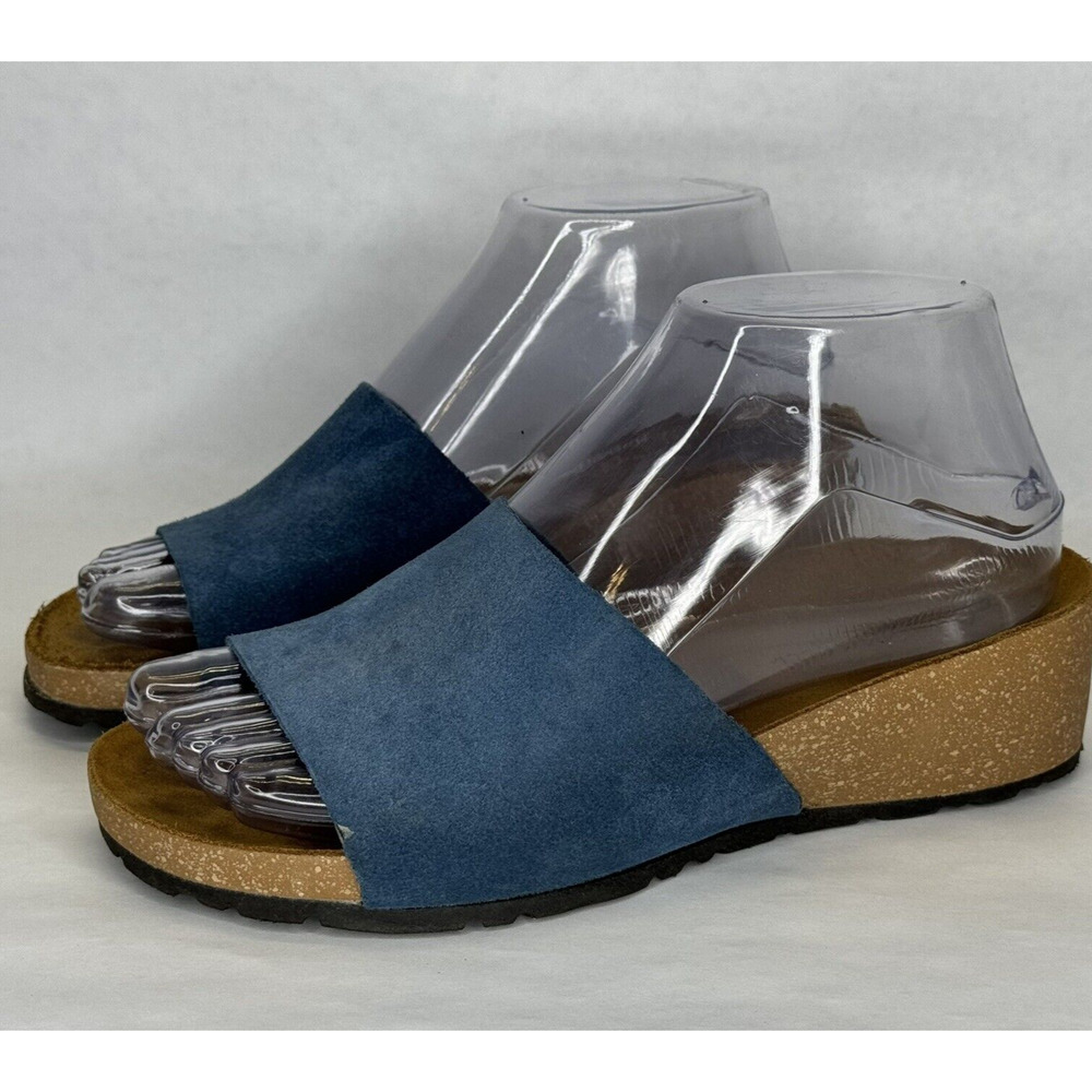 A. Giannetti Mirta Wedge Slip‎ On Sandals Womens Size 6 Blue Suede Leather Italy